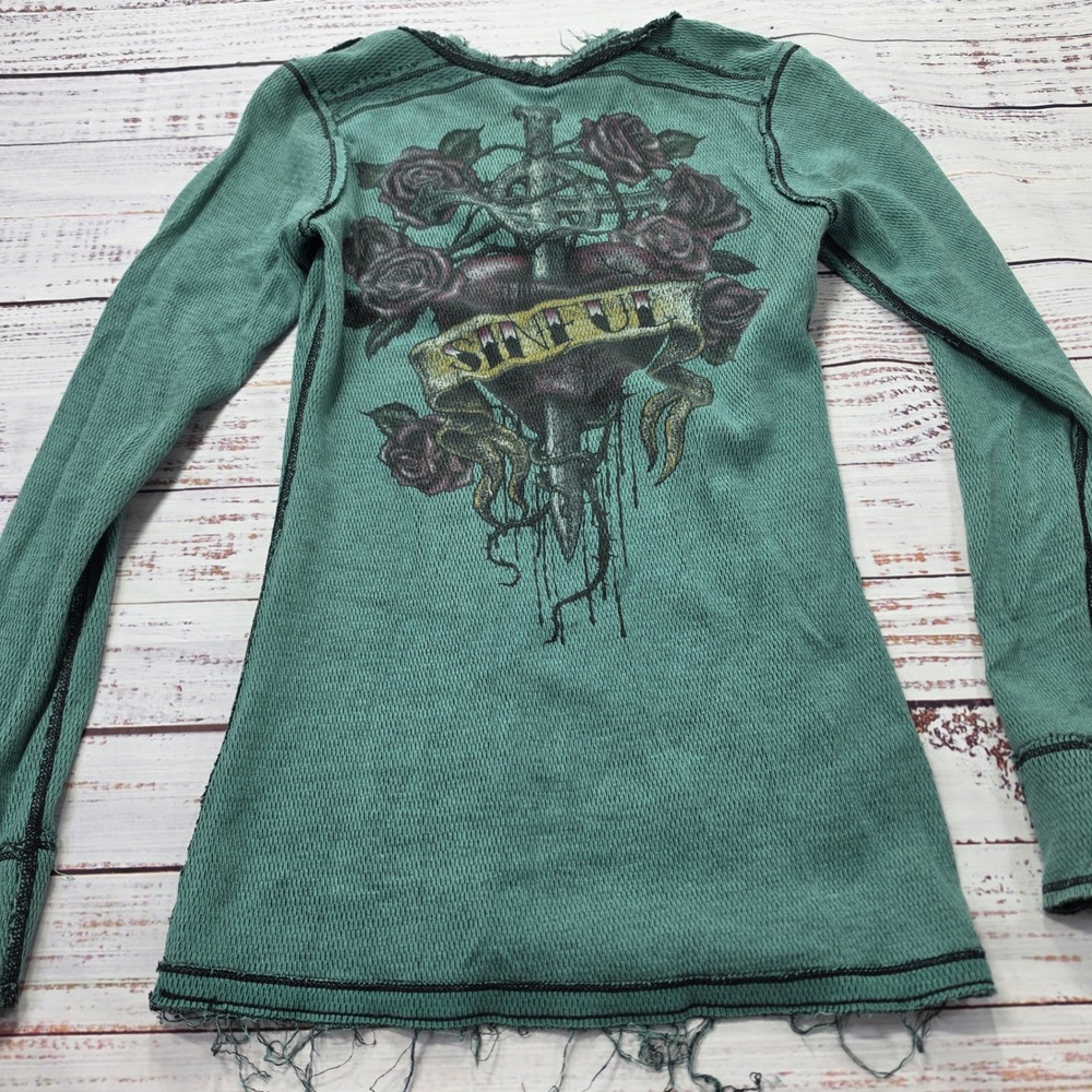 Sinful Affliction Thermal Top Womens S Green Excellent Reversible Y2K Grunge - Picture 5 of 8